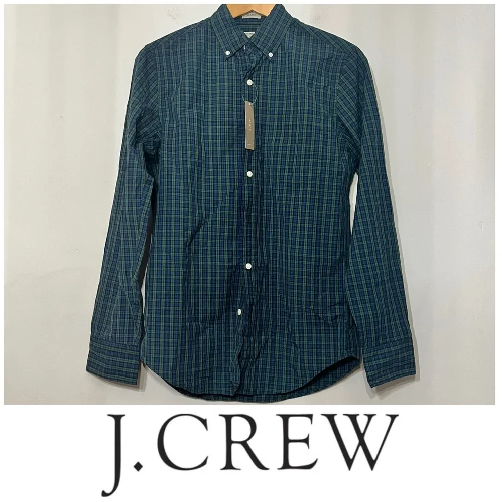 J. Crew Oxford Shirt Organic Cotton Plaid Check‎ Button Up NWT Stretch Men’s XS